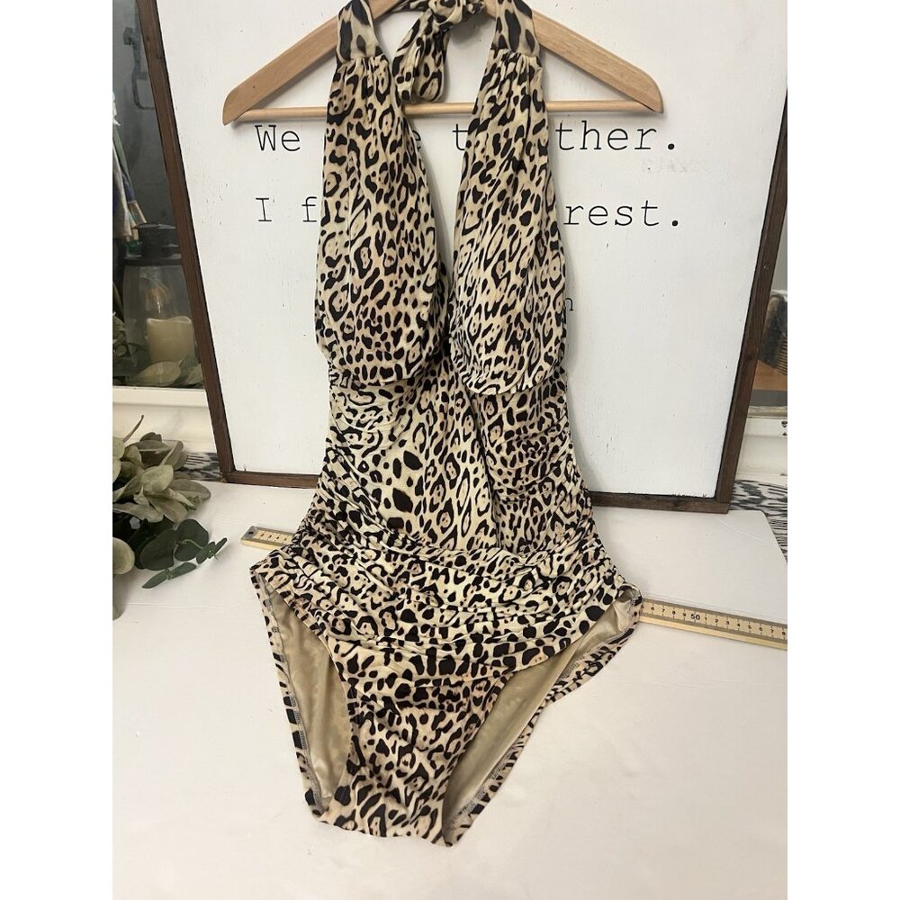 Vintage Victoria's Secret Swimsuit One Piece Halter Cheetah Print Women's XL.  V